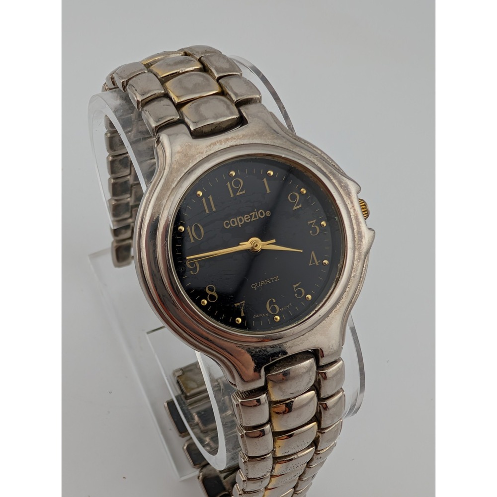 Capezio Watch Men 34mm Silver Case Black Dial 8.25"‎ Band- New Battery